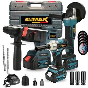 Resim Stilmax Mega 3'lü Kırıcı Delici + Somun Sıkma + Taşlama Akülü Set 