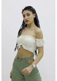 Resim Saklımoda Balon Kol Lastikli Büstiyer Ekru - P-019964 Çok Renkli 