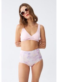 Resim Akbeniz Kadın Pembe Pedli Üst Ve Pastel Desenli Yüksek Bel Bikini Takımı 