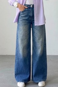 Resim Tesettür Diyarı Kadın Ekstra Baggy Kot Pantolon- Eskitme Kot Mavi 