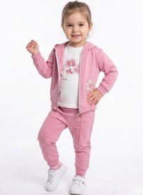 Resim Toontoy Kids Toontoy Kız Çocuk 3'lü Eşofman Takımı Uzun Kollu Bisiklet Yaka Nakışlı T-shirt - Kapüşonlu Fermuarlı Hırka- Beli Paçası Lastikli Eşofman Altı 25042 Gülkurusu 