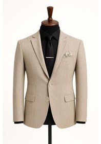 Resim Fabio Cassani Erkek İtalyan Kesim Tek Düğmeli Blazer Ceket Klasik Ve Modern Şıklık Krem 