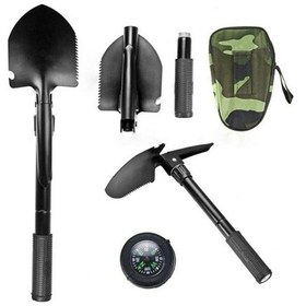 Resim Portatif Çantalı Pusulalı Katlanabilir Kazma Kürek Kamp Seti 3 In 