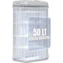 Resim CetKing 50 Lt Sensörlü Çöp Kovası, Portatif Katlanabilir, Büyük Boy Premium (62X36X26CM), Otomatik Dokunmatik Hareket Sensörlü Akıllı Mutfak Banyo Ofis Çöp Kutusu (Antrasit) 