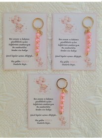 Resim İsme Özel Tasarım Pembe Anahtarlık Hastane Yeni Doğan 40 Mevlidi Dağıtmalık Hediyelik 100 Adet 