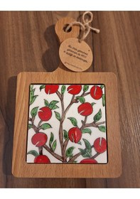 Resim El Boyama Çini- Ahşap Mini Sunum Elma Ağacı Desen 