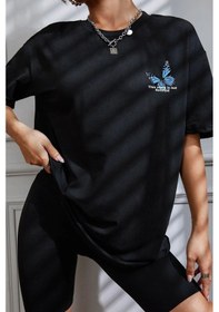 Resim Unisex Kelebek Baskılı Tasarım Tshirt SIYAH 
