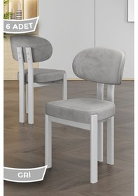 Resim Canisa Dore Serisi 6 Adet Gri Babyface Kumaş Beyaz Metal İskeletli Mutfak Sandalyesi Gri Sandalye Beyaz Ayak 