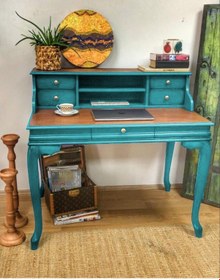 Resim Masifart_Mobilya Masifart Sema Ahsap Calisma Masası 110 Cm Turkuaz Eskitme 