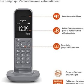 Resim Gigaset CL390 Modern Tasarım Kablosuz Telefon, Büyük Arkadan Aydınlatmalı Ekranlı, Eller Serbest Fonksiyonlu ve Çağrı Engelleme - Kömür Grisi 