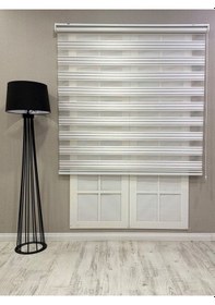 Resim Zebra Stor Perde Dar Plise Güneşlik Beyaz Gri Çizgili Beyaz 