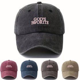 Resim Unisex Şık Nakışlı "GOD's FAVORITE" Beyzbol Kepi, Klasik Retro Yıkanmış Hafif Kıvrım Kenarlı Şapka - Açık Hava Aktiviteleri ve Günlük Kullanım İçin 