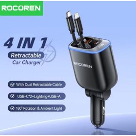 Resim Rocoren 72W 4'ü 1'Arada Geri Çekilebilir Kablolu Type-C+İphone Lightning+Usb Araç Şarj Cihazı CE Lisanslı 