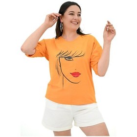 Resim Kadın Büyük Beden Yüz Baskılı T-shirt 1788-25 001 