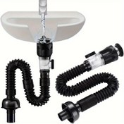 Resim 1/2 adet 1-1/4 inç & 1-1/2 inç Delikler için Monteli Banyo Lavabo Gider Kiti, Kokuları Önlemek İçin Esnek ve Genişleyebilen Tasarımlı Metal P Şekilli Lavabo Drenajı 