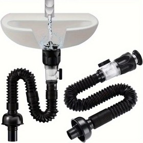 Resim 1/2 adet 1-1/4 inç & 1-1/2 inç Delikler için Monteli Banyo Lavabo Gider Kiti, Kokuları Önlemek İçin Esnek ve Genişleyebilen Tasarımlı Metal P Şekilli Lavabo Drenajı 