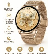 Resim Reeder S23 Pro Max Uyumlu Şık Kadın Akıllı Saat – Su Geçirmez, Yuvarlak Çelik Kasa, Metal Kordon 