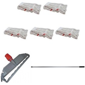 Resim Sska Cod-ex Geniş Islak Paspas Mop Takımı Seti Geniş Islak Mop Başlığı 5'li + Metal Sap + Mop Tutucu 