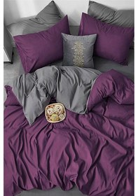 Resim Çok Renkli Mor Gri %100 Pamuk Tek Kişilik Nevresim Seti Takımı Çarşaflı Yatak Örtüsü Olarak Da Kullanılır 