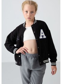 Resim Tommy Life Siyah Kalın Yumuşak Dokulu Standart Fit Nakışlı Polar Kız Çocuk Kolej Ceket - 75156 Siyah 