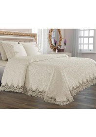 Resim Fransız Güpürlü Çeyizlik Battaniye Takımı Arus Krem 