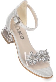 Resim Kiko Kids Yangu Vakko Taşlı Kız Çocuk 3 Cm Şeffaf Topuklu Sandalet Abiye Ayakkabı 