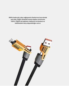 Resim Depomıx 65w 4 Ü 1 Arada Örgülü Hızlı Şarj Kablosu Usb-c Usb-a Çoklu Şarj Dalı 
