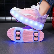 Resim Kadınların Pembe LED Patenleri Döner Toka Kapatma ile - Spor, Sokak ve Paten için Şık Düşük Üst Sneakerlar, Tüm Mevsimler Kullanımı, Tüm Mevsimler Patenleri | Minimalist Tasarım | PVC Üst Malzeme, Kadınlar için Patenler 