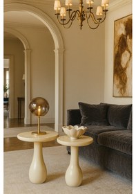 Resim Doğal Masif Ahşap Yan Sehpa 2 Li Set Krem Renk Zigon Takımı Bej 