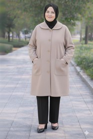 Resim CNG MODA Büyük Beden Düğmeli Astarsız Anne Kaşe Kaban 