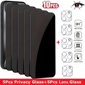 Resim 10 Adet Temperli Cam Seti - 5 Adet Gizlilik Ekran Koruyucuları ve 5 Adet Kamera Lens Koruyucuları için iPhone 11 12 13 14 15 16 Pro Max, Kenar-Kenara Kaplama, 28° Görüş Kalkanı, 9H Sertlik, Parmak İzi ve Kırılma Dirençli 