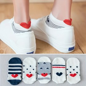 Resim 5 Çift Trendy Tatlı Tekne Topuklu Kalp Desenli Çorap 
