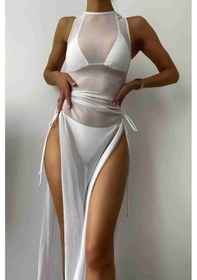 Resim Angelsin Tül Pareo Plaj Elbisesi Beyaz 