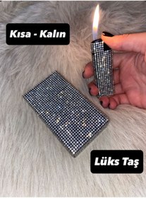 Resim Lüks Taş Taşlı Sigara Kutusu & Çakmak [ Kısa Kalın Sigaralar Için ] 