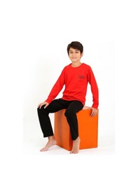 Resim Akbeniz Erkek Çocuk Uzun Kol Penye Pijama Takım 20437 Kırmızı 