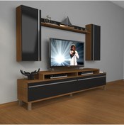 Resim Decoraktiv Ekoflex 7 Mdf Krom Ayaklı Tv Ünitesi Tv Sehpası - Ceviz - Siyah 