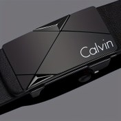 Resim Calvin Erkek İş Kemeri - Otomatik Toka Kapatma, Şık Siyah PU Deri Geometrik Desenli, Profesyonel ve Resmi Etkinlikler İçin Rahat & Dayanıklı 