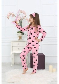 Resim Kız Çocuk Pembe Renk Efsane Mickey Mouse Karakter Baskılı Desenli Pijama Alt Üst Takım Pembe 