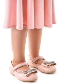 Resim Kiko Kids Bowtie Papyon Taşlı Cırtlı Kız Çocuk Babet Ayakkabı 