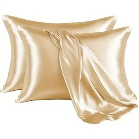 Resim 2 Li İpek Dokulu Saten Yastık Kılıfı 50x70 - Altın - Mikrosaten, Saç Ve Cilt Dostu Çok Renkli 