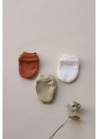 Resim 3lü Beyaz-yeşil-çikolata Yenidoğan Eldiven Set Çok Renkli 