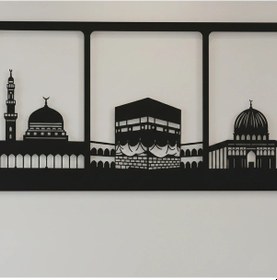 Resim Kabe Mescid-i Nebevi Mescid-i Aksa Metal İslami Duvar Tablosu 