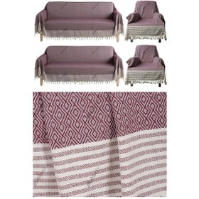 Resim Buldan Işi Kolları Örten Tekli Ve Üçlü Pamuk Dokuma Çekyat Koltuk Örtüsü Takımı 3-3-1-1 Mürdüm 