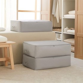 Resim Ocean Home Textile 3'lü Mega Boy Gri Balıksırtı Baza Altı Hurç Set 74 x 46 x 22 cm 