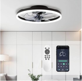 Resim Aydınlatmalı Tavan Vantilatörü 50 cm Modern Lamba Vantilatörlü Düz Tavan Lambası 