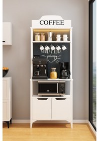 Resim Peru Kahve Köşesi Mikrodalga Fırın Bölmeli Ajda Ledli Çok Amaçlı Mutfak Dolabı Beyaz 