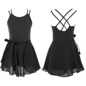 Resim Siyah 2 Adet Kızlar Kolsuz Bale Jimnastik Tek Parça Streç Giysi Mini Pull-on Mini Etek Giyim Seti Siyah 