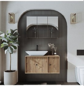 Resim Çanak Lavabolu Mat Mdf 90 Cm Banyo Dolabı + Aynalı Dolap Atlantik Atlantik Çam 