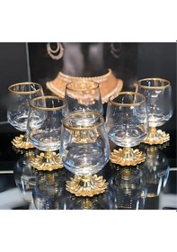 Resim Gold Ayaklı Cam Su Bardağı Kahve Yanı Şık Sunum 6'lı Set Altın 