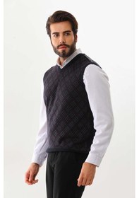 Resim Pelikan Erkek V Yaka Desenli Süveter 9614 Füme 